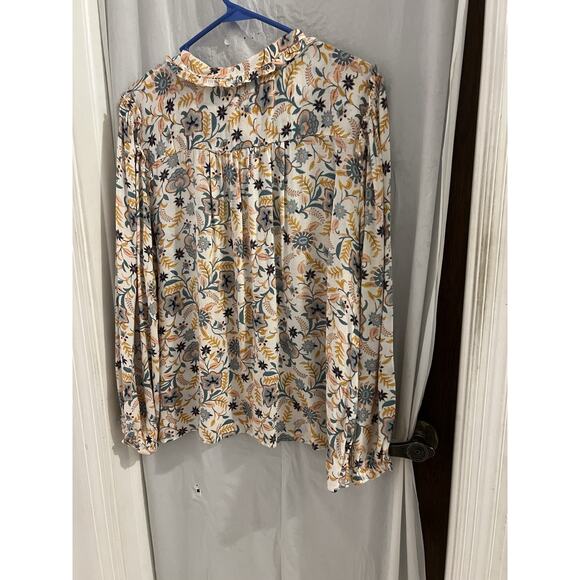 Lucky Brand Blue Orange Pink Floral Popover Peasant Top Ruffle Collar Sz Xl NWT - Picture 7 of 7